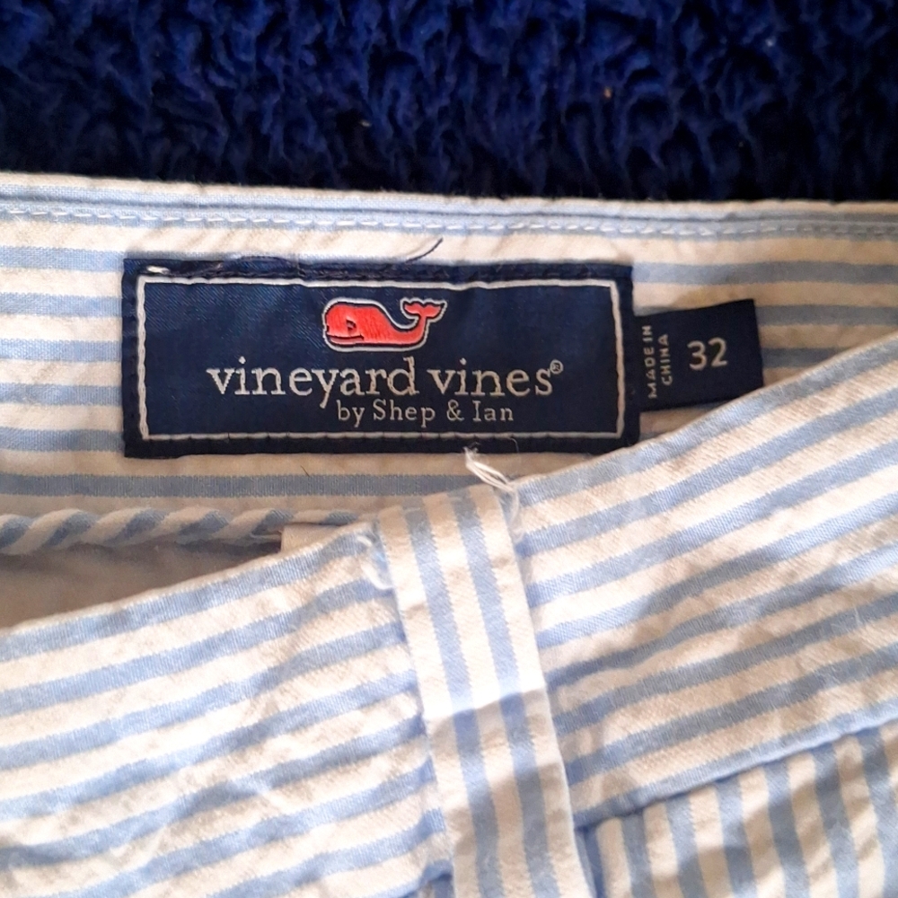 Vineyard Vines Light Blue and White Striped Men’s Flat Front Shorts